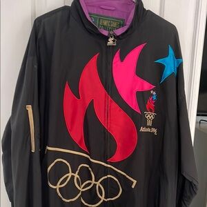 STARTER Black Olympic Jacket with Red and Blue Accents